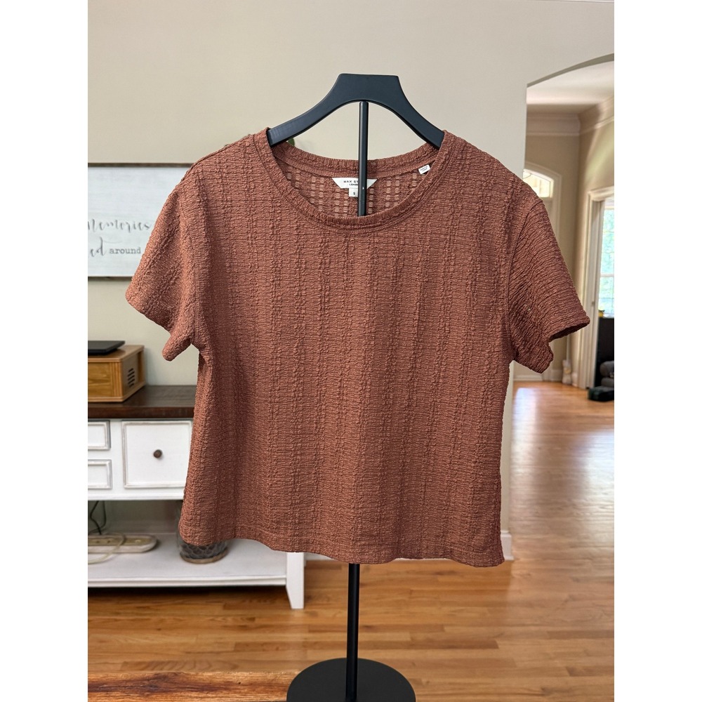 Max Studio London Rust Brown Textured Short Sleeve Top 4707S71 Small